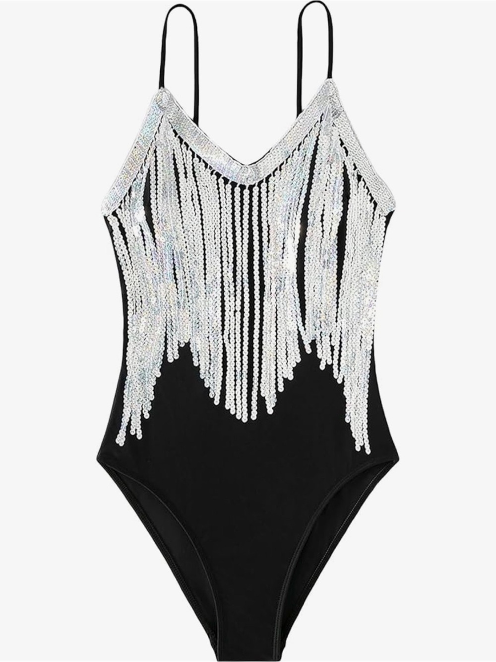 Black Sequin Fringe One-Piece Swimsuit